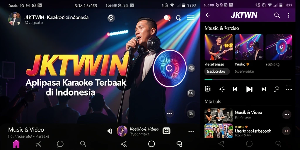 Antarmuka JKTWIN menampilkan pilihan lagu dan lirik dengan jelas untuk Karaoke.