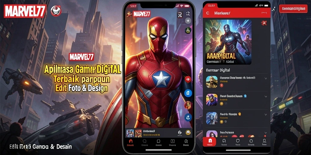 Antarmuka MARVEL77 yang modern dan fitur editing yang lengkap.