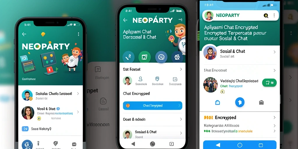 Tampilan antarmuka pengguna aplikasi NEOPARTY yang aman dan menarik.