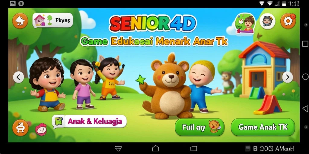 Antarmuka colorful dan interaktif SENIOR4D untuk Game Anak TK.