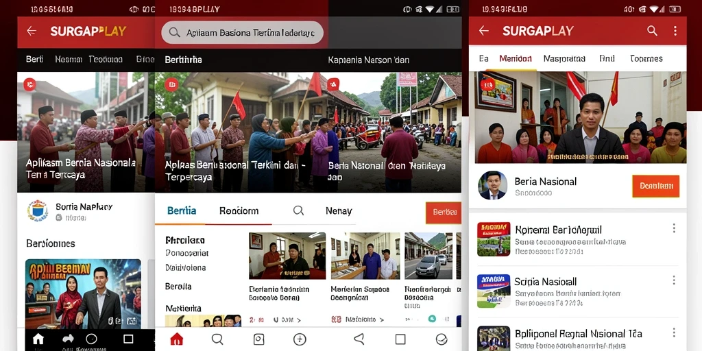 Screenshot antarmuka SURGAPLAY menampilkan beragam berita nasional terkini.